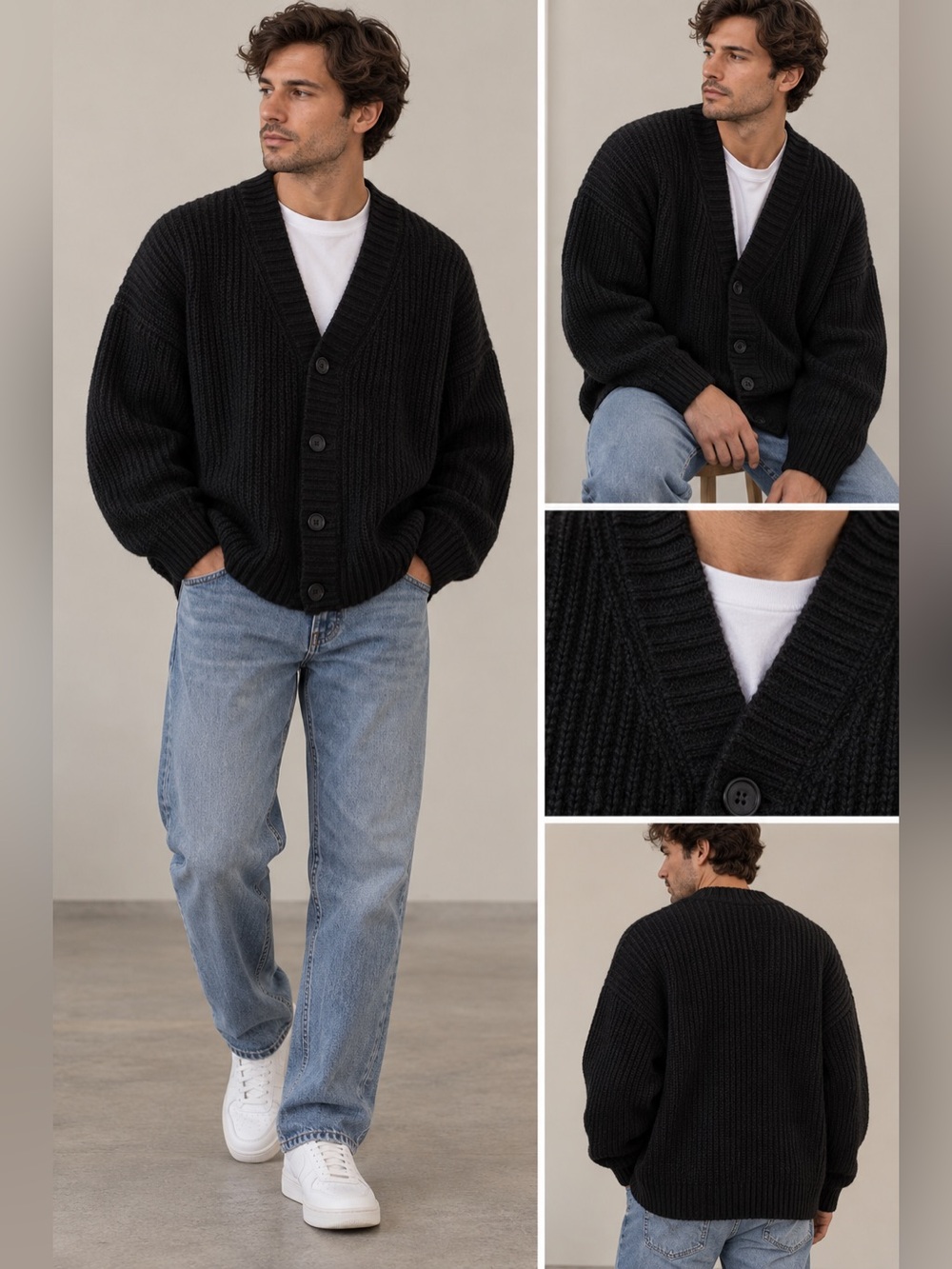 Express Black Oversized Ribbed Button Front Cardigan Sweater Sz L